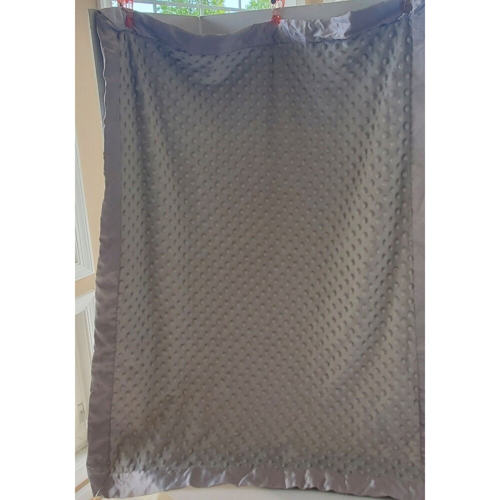 HB Hudson Baby Blanket 30" x 40" Gray Minky Dot Satin Back & Edge Crib Security
